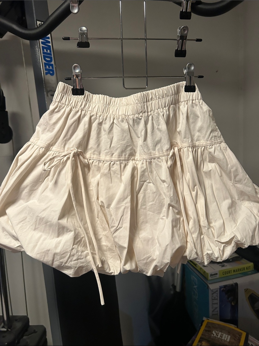 Blue Blush Cream Bubble Mini Skirt with Drawstring Detail